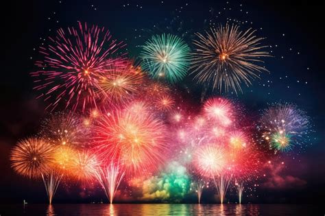 Premium AI Image | Night of celebration with beautiful colorful fireworks