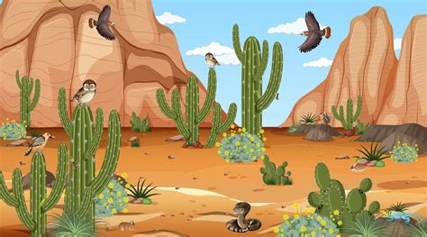 paisaje de bosque desértico en la escena diurna con animales y plantas del desierto 2583436 ...