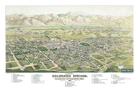 Beautifully restored map of Colorado Springs, CO in 1882 - KNOWOL