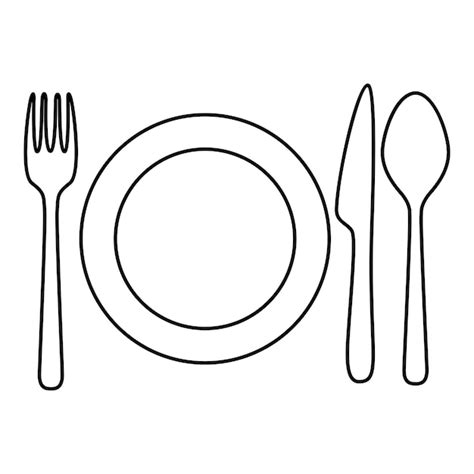 Premium Vector | Vector outline lunch icon cutlery and plate