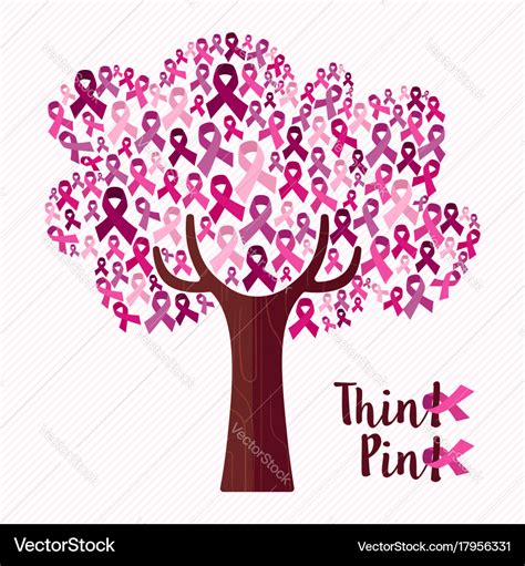 Breast cancer awareness month pink ribbon tree art