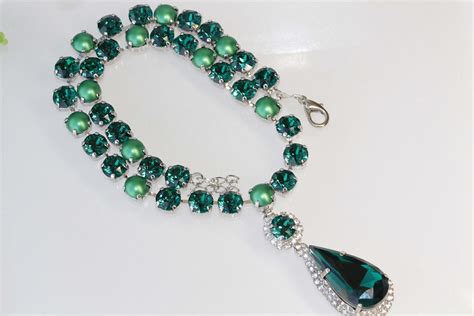 EMERALD Necklace, Emerald Drop Pendant Necklace, Deep Green Emerald ...