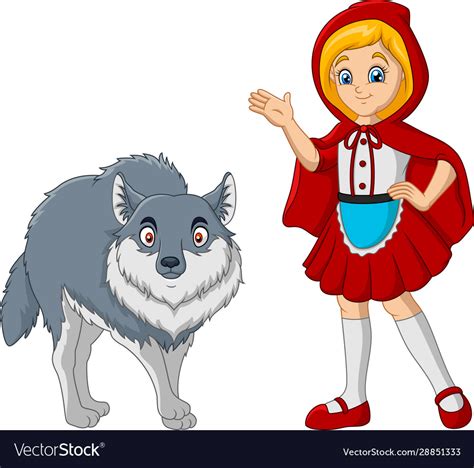 Little red riding hood with wolf Royalty Free Vector Image