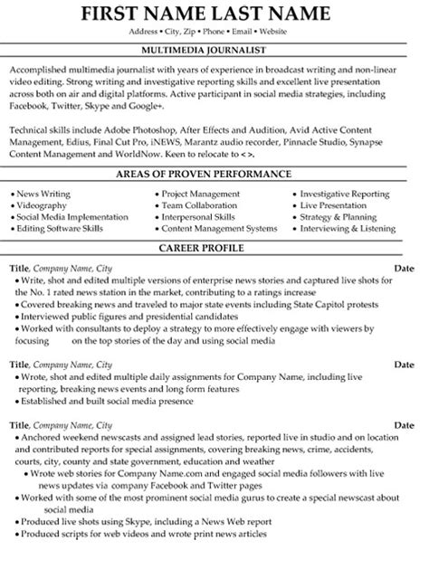 Multimedia Journalist Resume Sample & Template