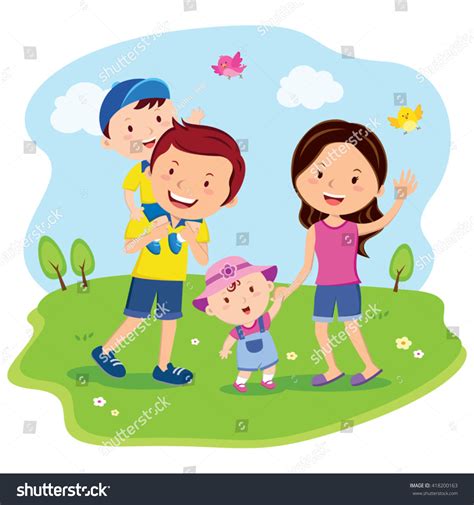 Happy Family Day Cheerful Family Outing Stock Vector (Royalty Free ...