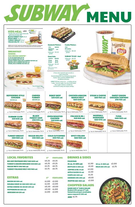 8 Best Printable Subway Menu 2015 - printablee.com