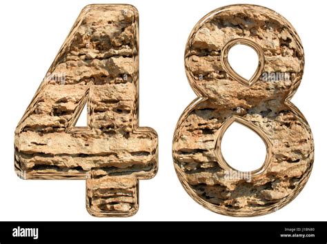 Numeral 48, forty eight, isolated on white, natural limestone, 3d ...