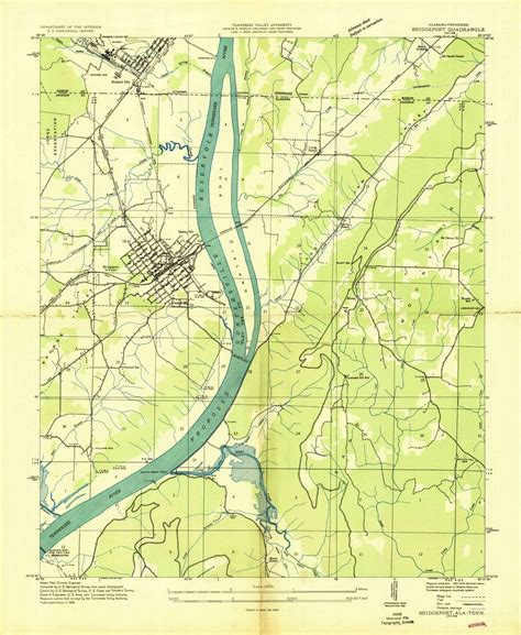 1936 Bridgeport, AL - Alabama - USGS Topographic Map | Topographic map ...