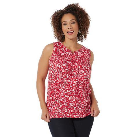 Basic Editions Women's Plus Smocked Tank Top - Floral