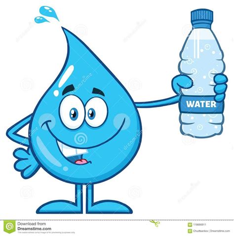 Happy Blue Water Drop Cartoon Mascot Character Holding A Bottled ... | Save water poster drawing ...