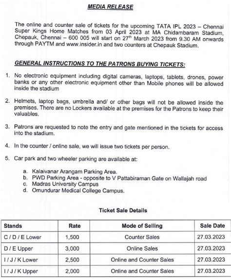 IPL Tickets 2024 Chennai, Chepauk Stadium Tickets Price List 2024