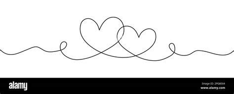 Two hearts continuous line art drawing. Double heart wavy line. Vector ...