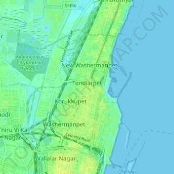 Tondiarpet topographic map, elevation, terrain