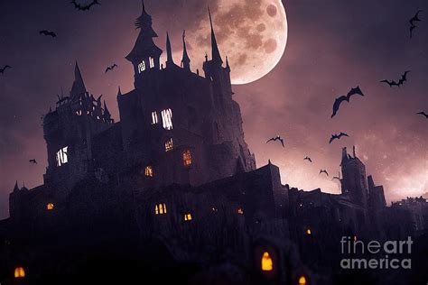 Vampire Castle With Bats In The Cemetery Digital Art by Benny Marty - Fine Art America