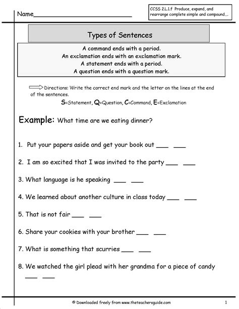 Different Types Of Sentences Worksheet