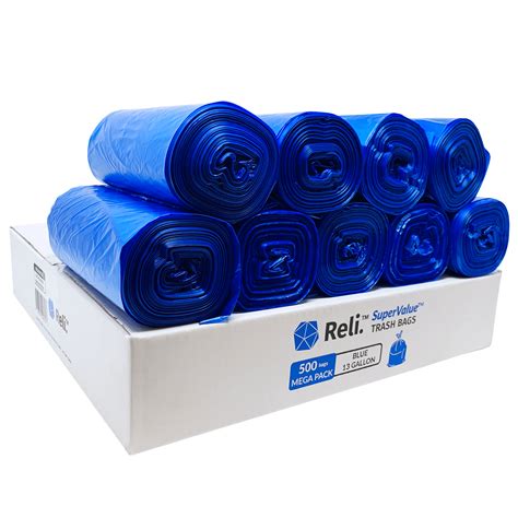 Reli. 13 Gallon Trash Bags, Tall Kitchen Recycling Blue Garbage Bags (500 Bags) - Walmart.com ...