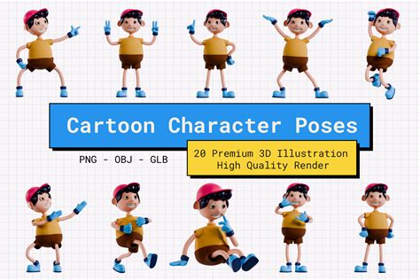 Cartoon Character Poses 3D Illustration Pack - 20 Free Download People ...