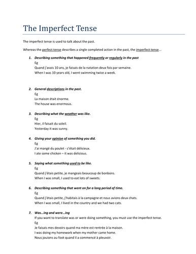 Imperfect tense | Teaching Resources