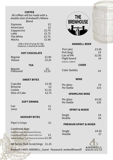 Brewhouse Menu – Andwell Brewery