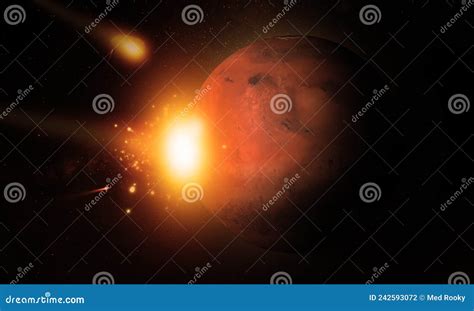 Asteroid Hitting Mars Planet with Fire Flames. Spectacular Cosmos Even Stock Photo - Image of ...