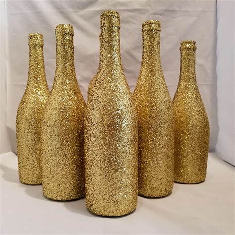 Gold GLITTER Sparkling Wedding Bridal Party Centerpiece Wine Bottles or Home Holiday decor by ...