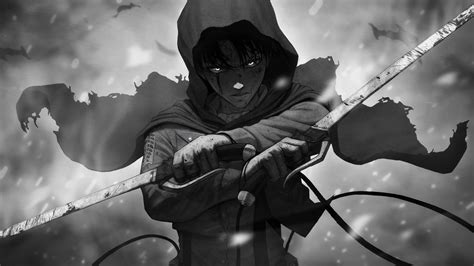 Attack On Titan Levi Ackerman With Swords Face Full Of Covered With ...