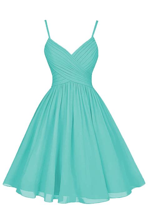 Dresspic Women's Short Bridesmaid Dress A-Line Strap Party Dress With Pockets 2 Turquoise