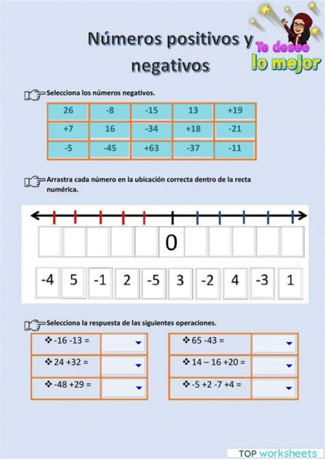 Números positivos y negativo. Ficha interactiva | TopWorksheets