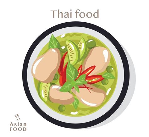 Thai food Green curry with chicken, Vector flat illustration 2004589 ...