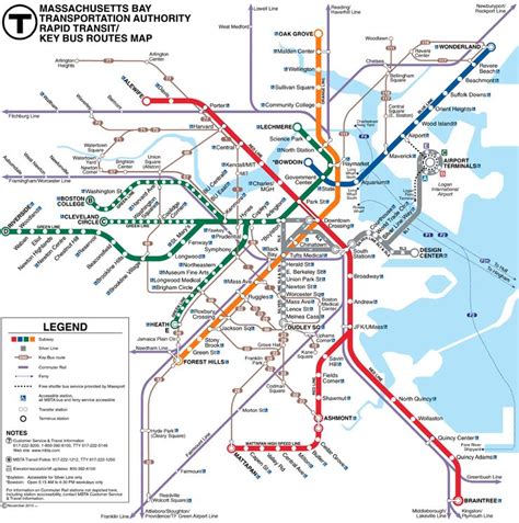 The T :plan du métro de Boston, États-Unis | Carte du métro, Métro ...