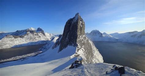 Static Shot of the Iconic Mount Segla in Norway During the Winter on a ...