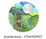 Painting of the monuments on Easter Island, Chile image - Free stock photo - Public Domain photo ...