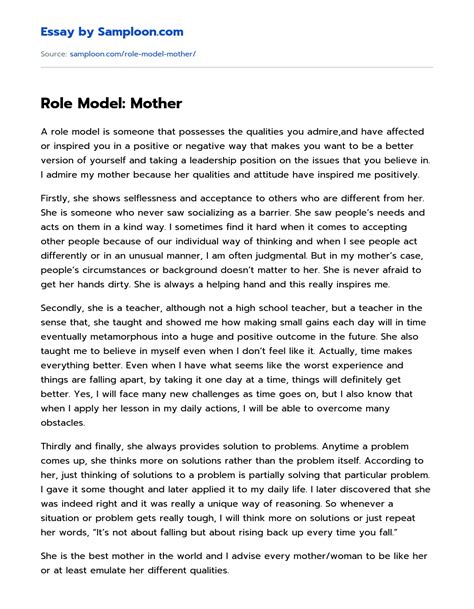 ≫ Role Model: Mother Free Essay Sample on Samploon.com