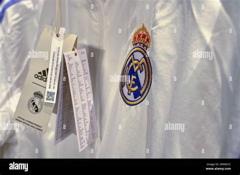 Souvenirs on sale in the official FC Real Madrid store at Santiago ...