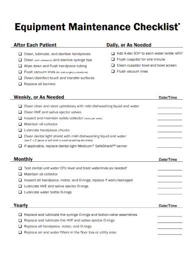 FREE 10+ Equipment Maintenance Checklist Samples [ Heavy, Preventive ...