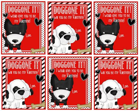 Kids Printable Valentine Cards Set of 6 Dog by Pinkowlpartydesign