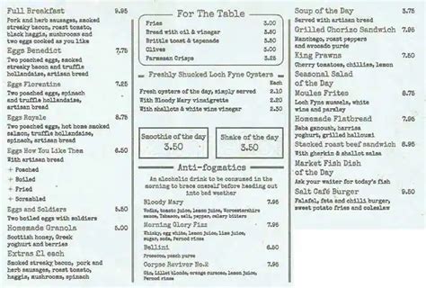 Menu at Salt Café cafe, Edinburgh