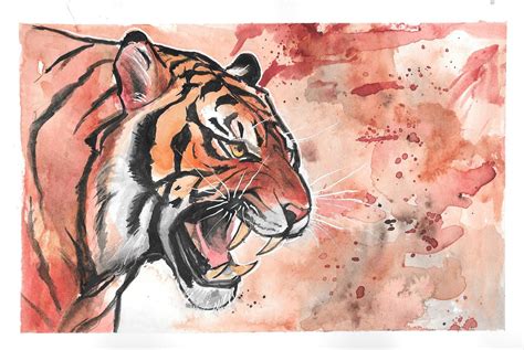 Red tiger, watercolor, 5x8 : r/Art