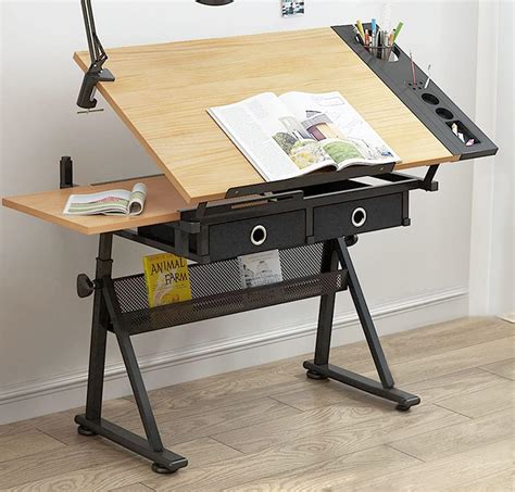 Adjustable Height Drafting Table with Drawers and Tilting Tabletop, Ideal for Home Office in ...