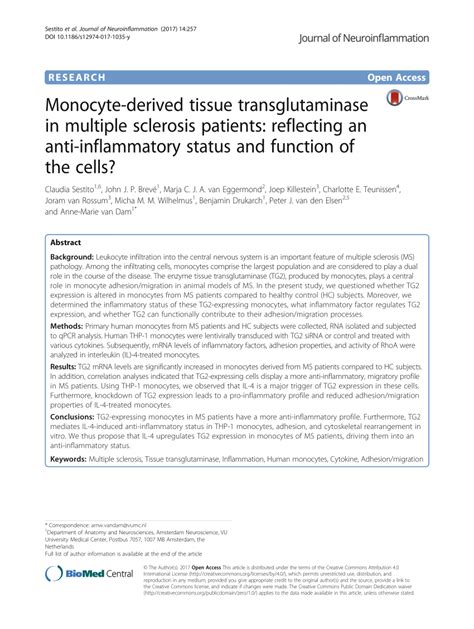 (PDF) Monocyte-derived tissue transglutaminase in multiple sclerosis ...