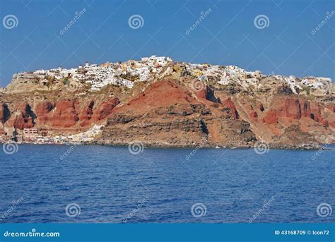 Santorini, Greece: View of Oia Village Over the the Volcano Cliffs Stock Image - Image of cliffs ...