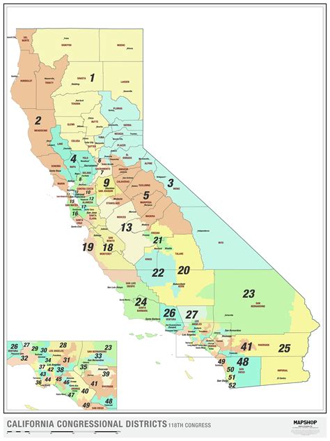 California 2022 Congressional Districts Wall Map - The Map Shop