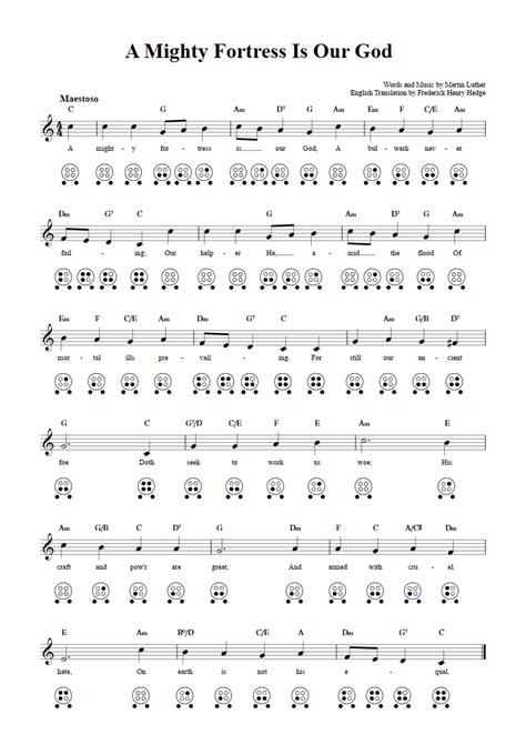 A Mighty Fortress Is Our God: Chords, Sheet Music, and Tab for 6 Hole Ocarina with Lyrics