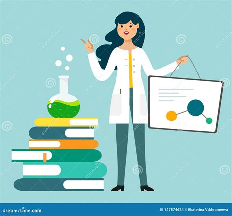 A Female Scientist, Chemist Makes a Presentation or Report. Vector Illustration in Cartoon Style ...