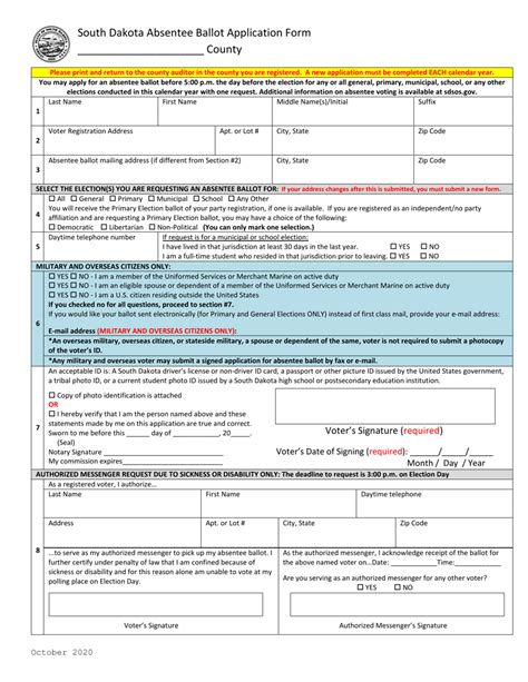 South Dakota South Dakota Absentee Ballot Application Form - Fill Out, Sign Online and Download ...