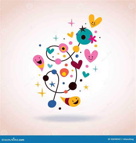 Retro Abstract Art Illustration with Cute Characters Stock Vector ...