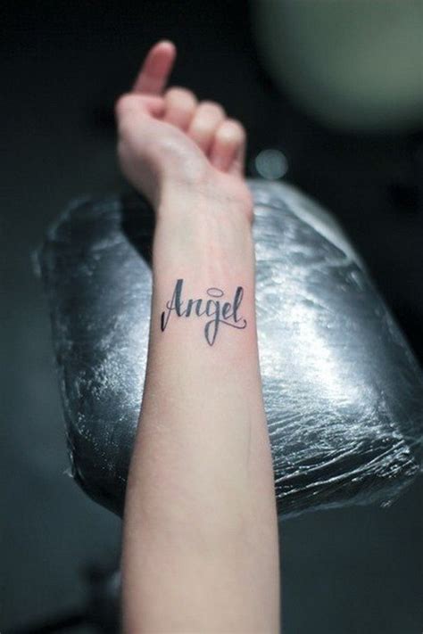 Tender girly angel quote tattoo on arm - Tattooimages.biz