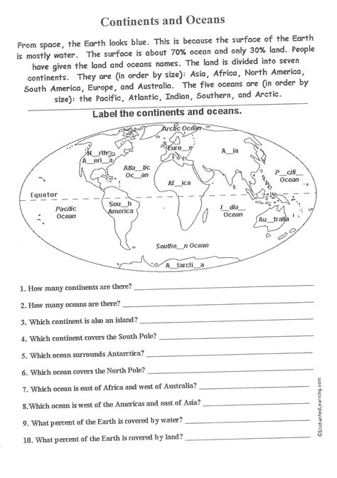 Continents For Kids Worksheets