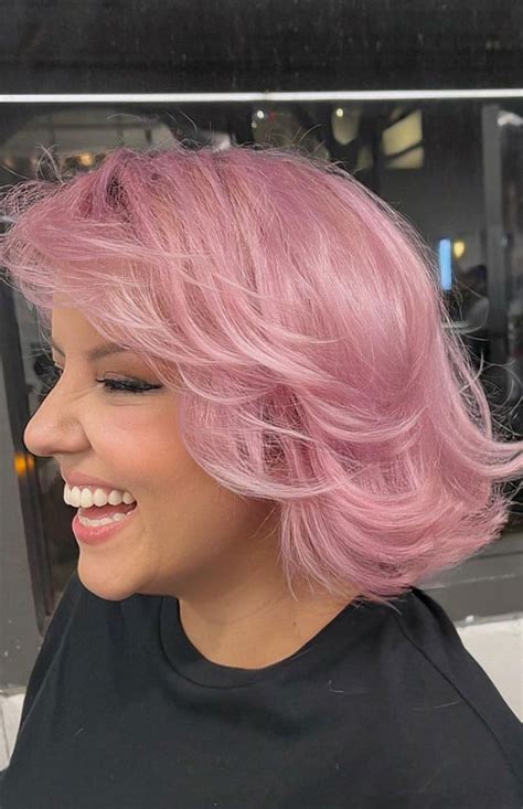 34 Pink Hair Colours That Gives Playful Vibe : Pink Layered Bob