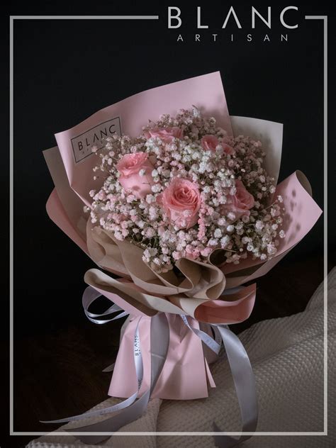 Pink Rose and Pink Baby Breath Bouquet Delivery | BLANC ARTISAN